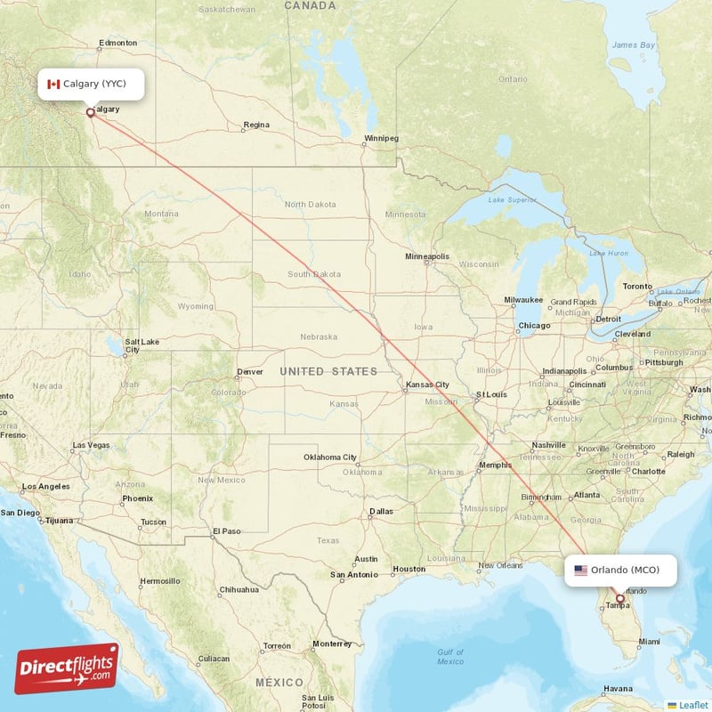 MCO - YYC route map