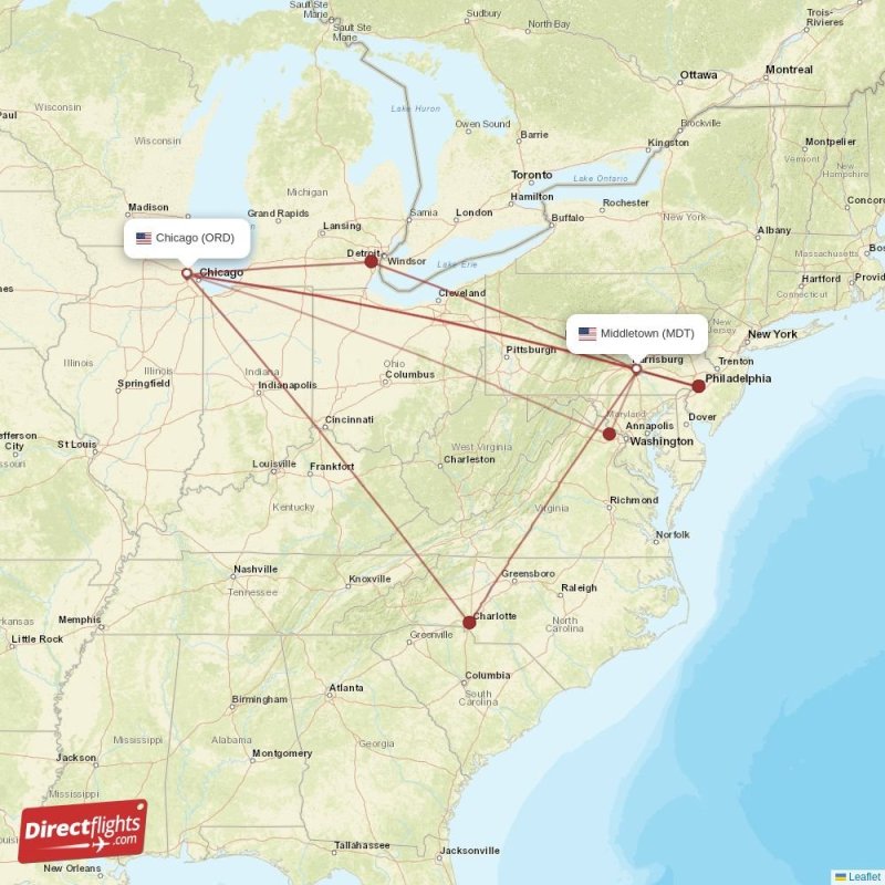 Direct flights from Middletown to Chicago (MDT-ORD) - Directflights.com