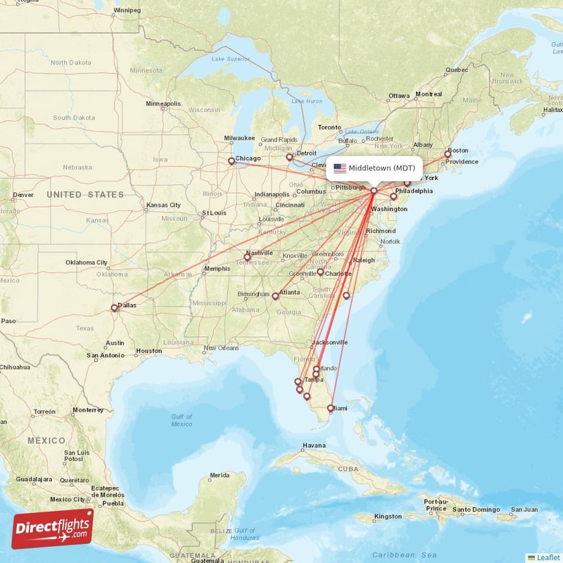 Direct flights from Middletown - 19 destinations - MDT, USA ...