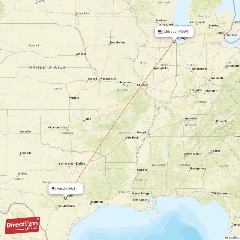 MDW - AUS route map