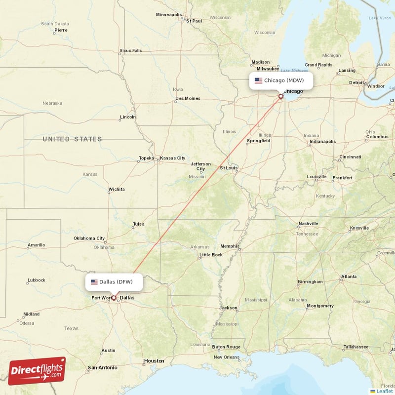MDW - DFW route map
