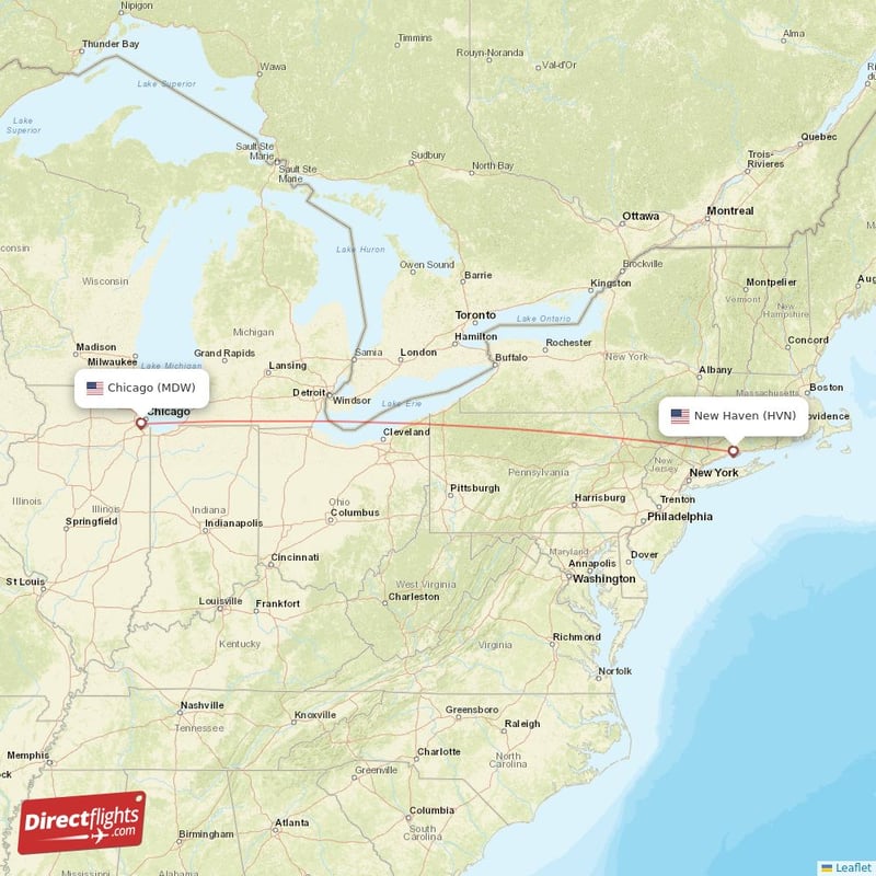 MDW - HVN route map