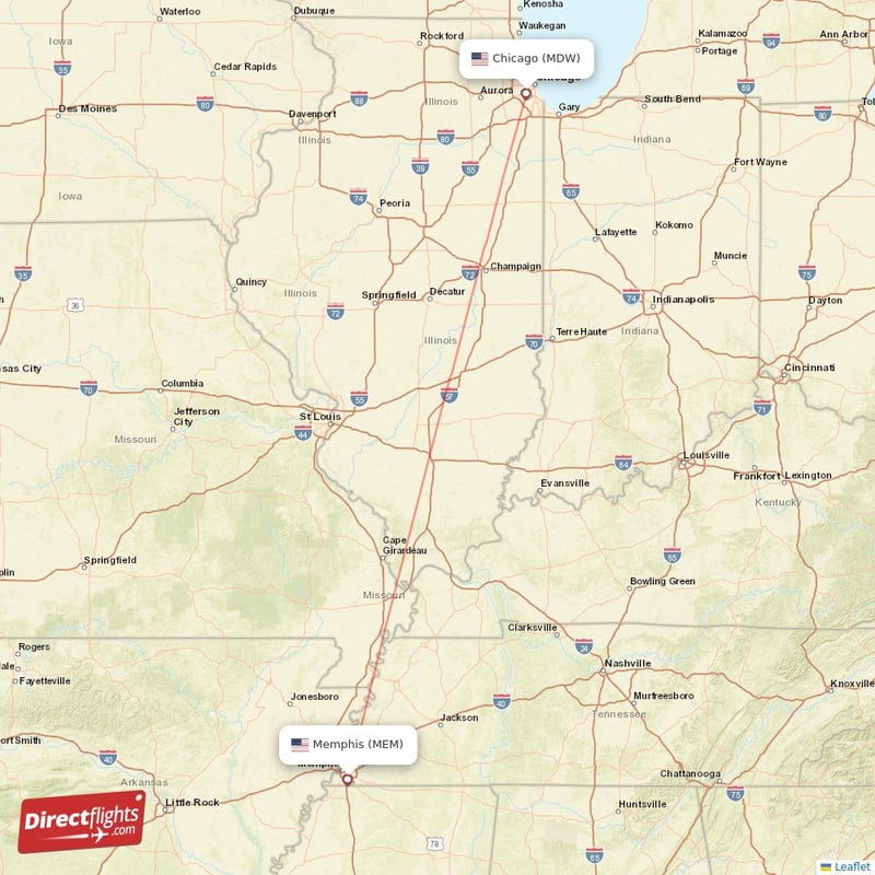 MDW - MEM route map