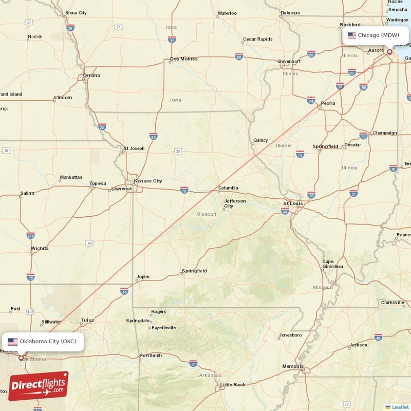 MDW - OKC route map