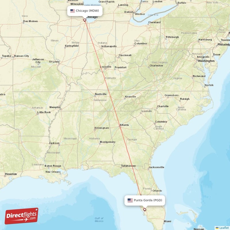 MDW - PGD route map