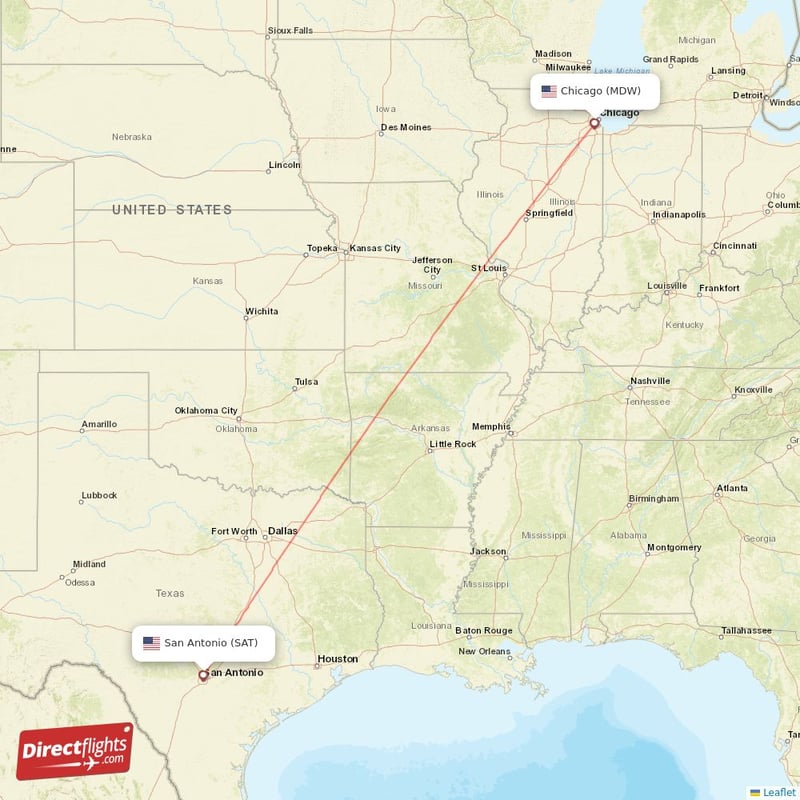 MDW - SAT route map