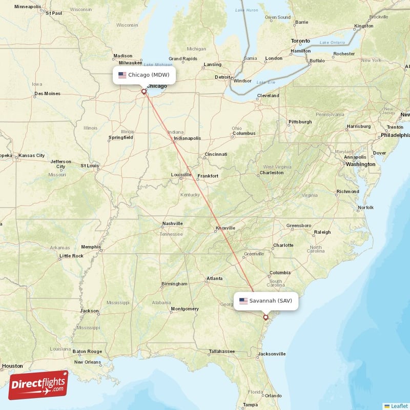 MDW - SAV route map