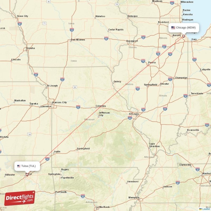 MDW - TUL route map
