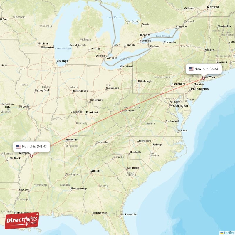 MEM - LGA route map