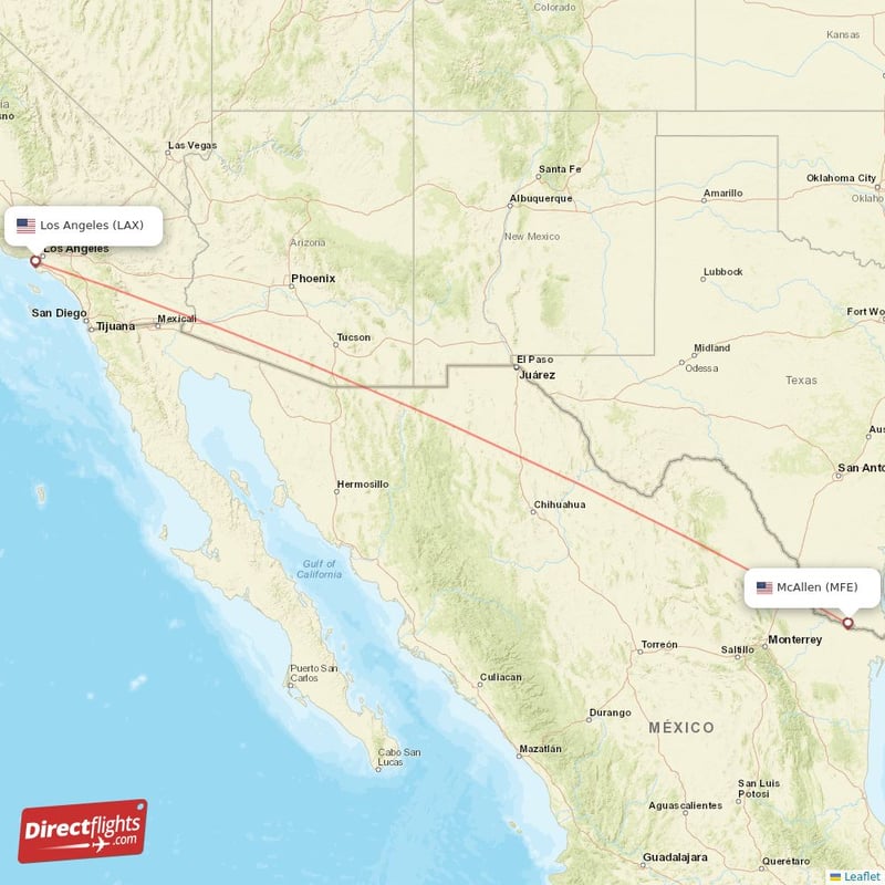 MFE - LAX route map