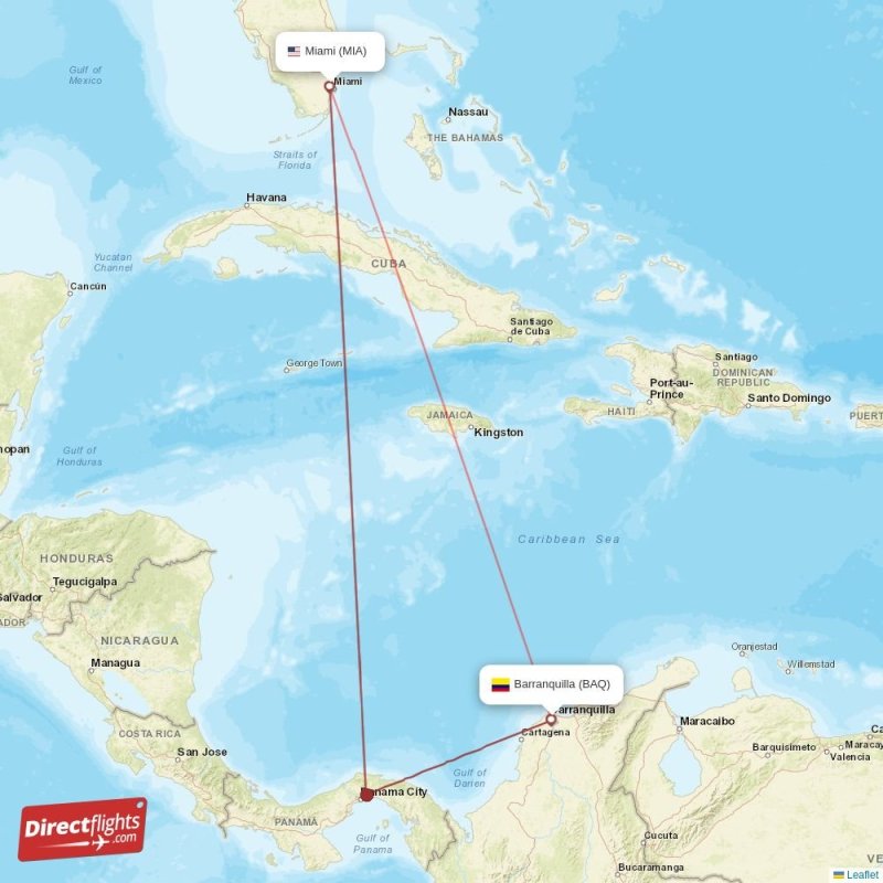 Direct flights from Miami to Barranquilla, MIA to BAQ nonstop
