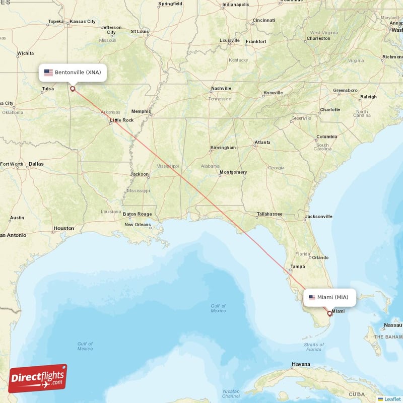 Direct flights from Miami to Bentonville MIA to XNA non stop