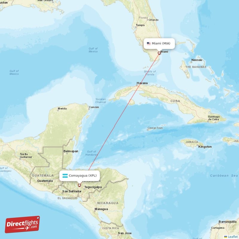 Direct flights from Miami to Comayagua MIA to XPL non stop