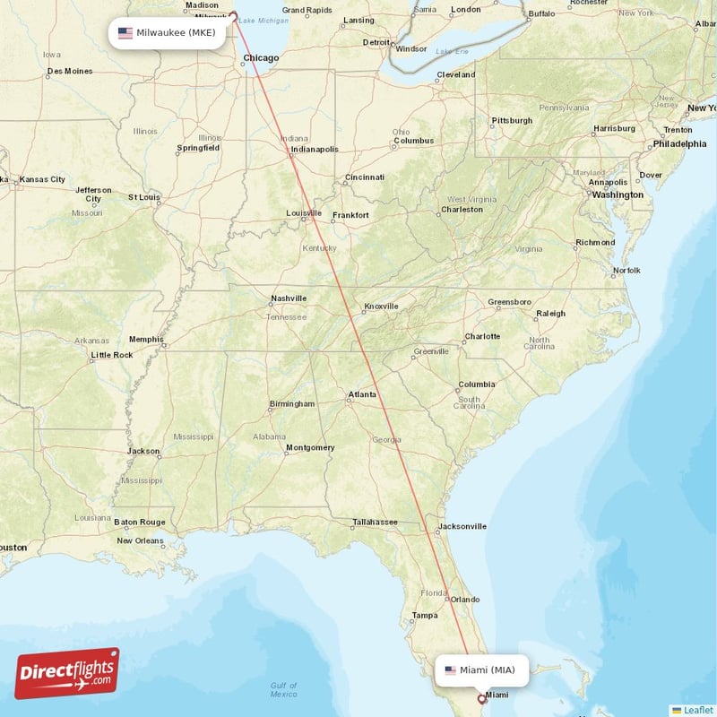 MKE - MIA route map