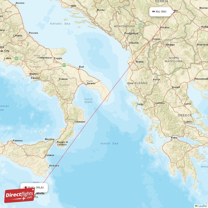 Direct flights from Malta to Nis MLA to INI non stop