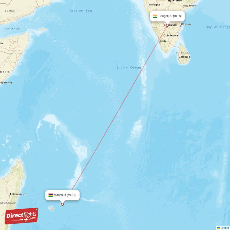MRU - BLR route map