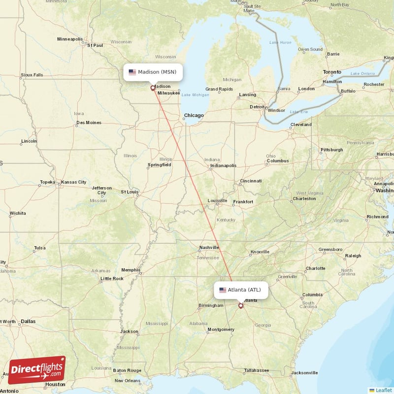 MSN - ATL route map