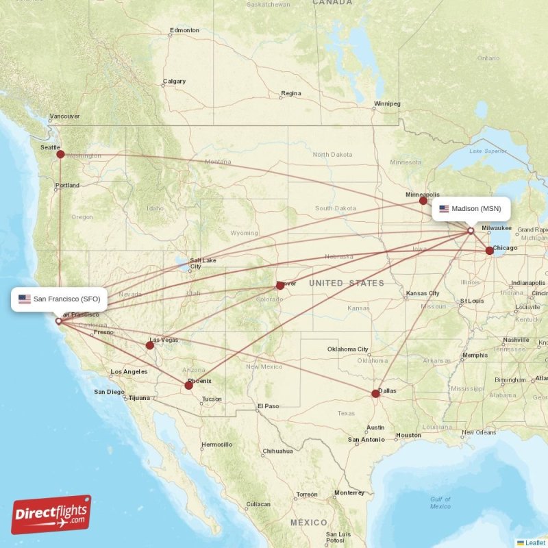 MSN - SFO route map