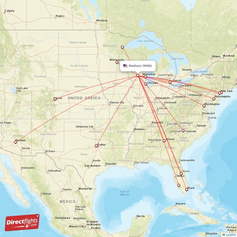 Direct flights from Madison - 18 destinations - MSN, USA ...