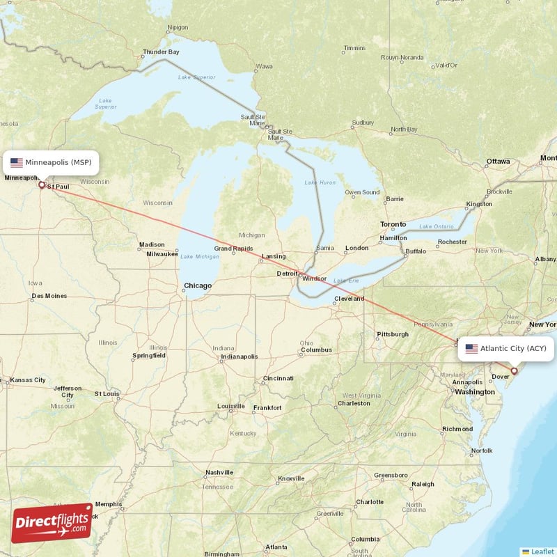 Direct flights from Minneapolis to Atlantic City MSP to ACY non