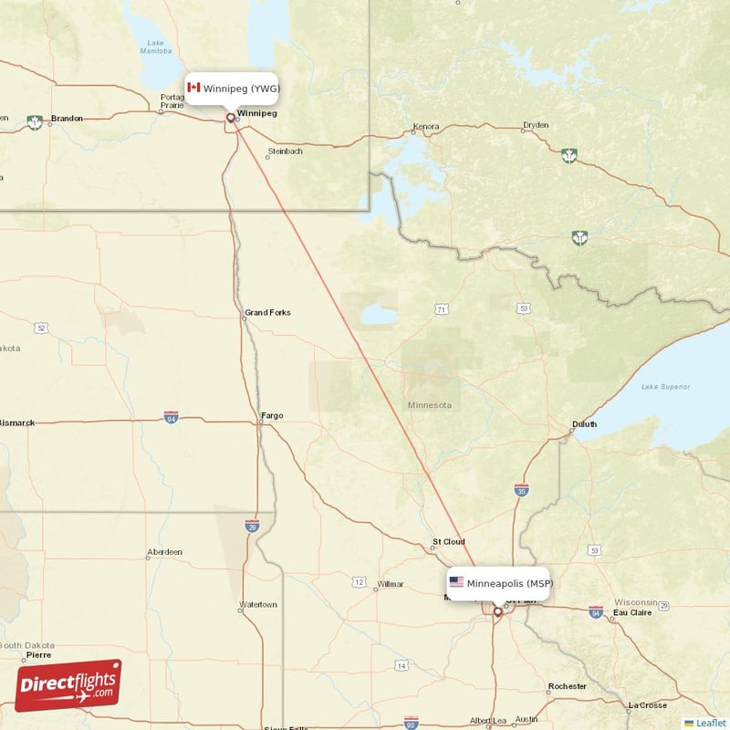 MSP - YWG route map
