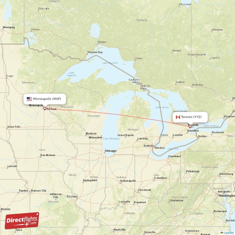 MSP - YYZ route map