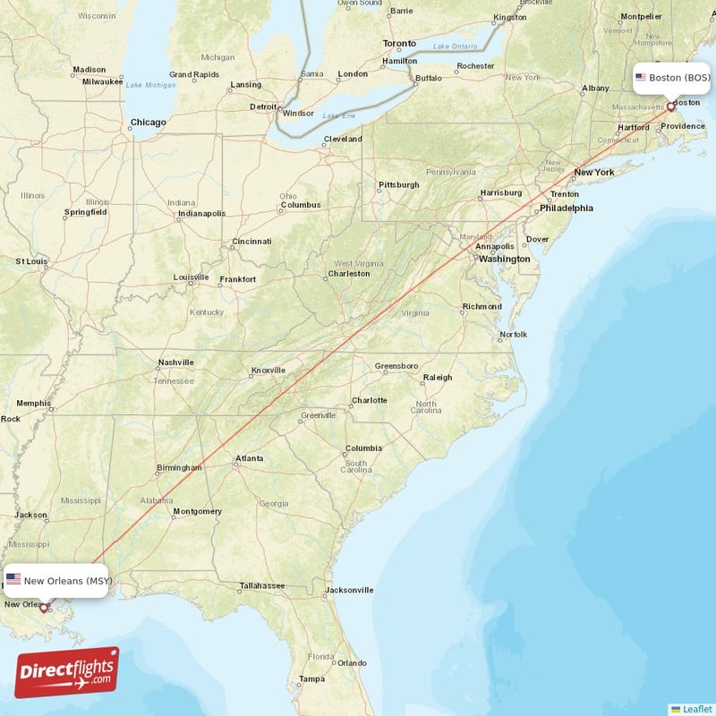 MSY - BOS route map