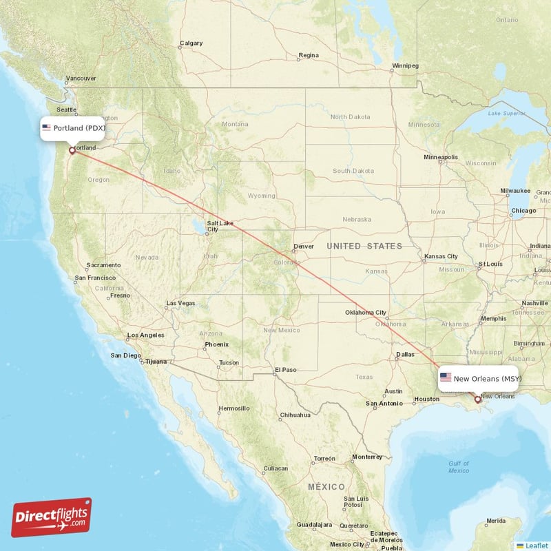 MSY - PDX route map