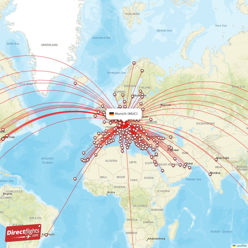 Direct flights from Munich - 221 destinations - MUC, Germany ...