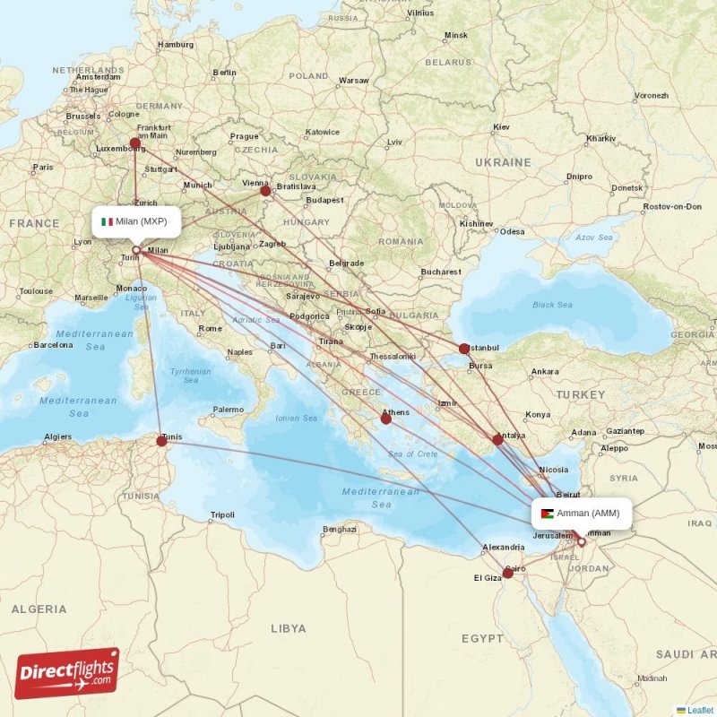 Direct flights from Milan to Amman (MXP-AMM) - Directflights.com