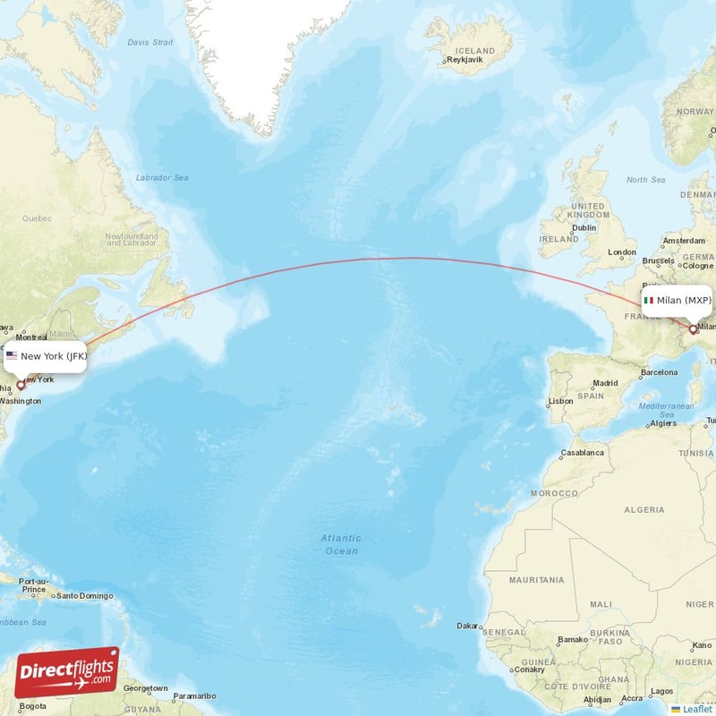 MXP - JFK route map