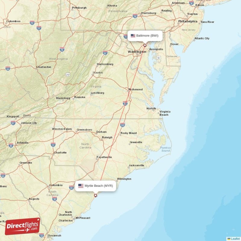 MYR - BWI route map