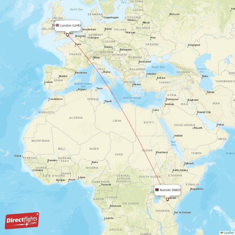 NBO - LHR route map