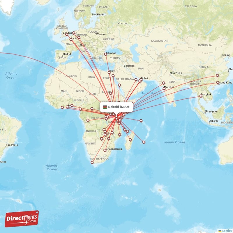 Direct flights from Nairobi - 59 destinations - NBO, Kenya ...