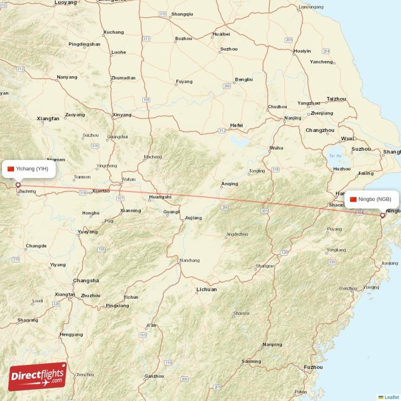 NGB - YIH route map