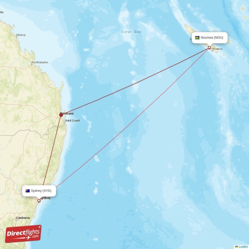 NOU - SYD route map