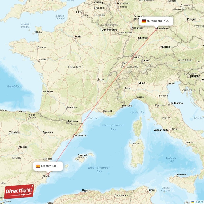 NUE - ALC route map