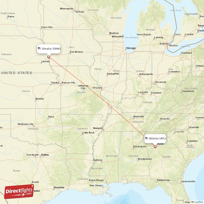OMA - ATL route map