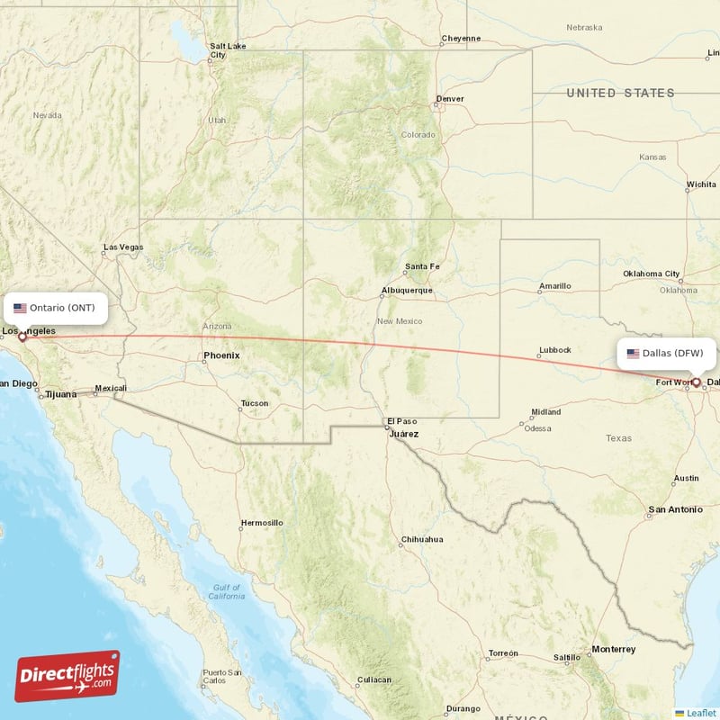 ONT - DFW route map