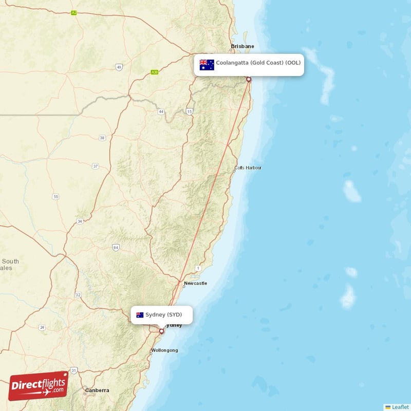 OOL - SYD route map