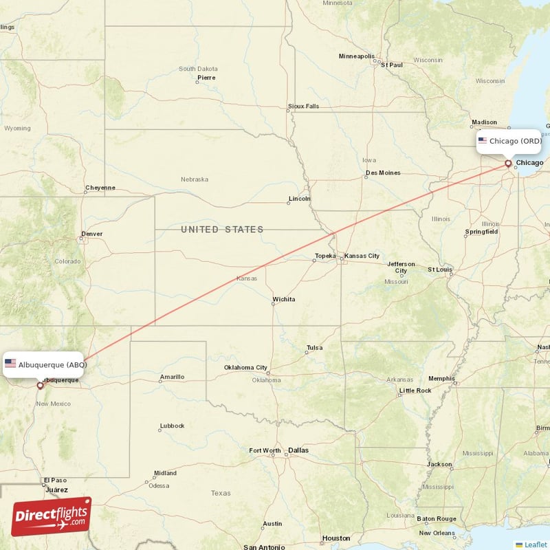 ORD - ABQ route map