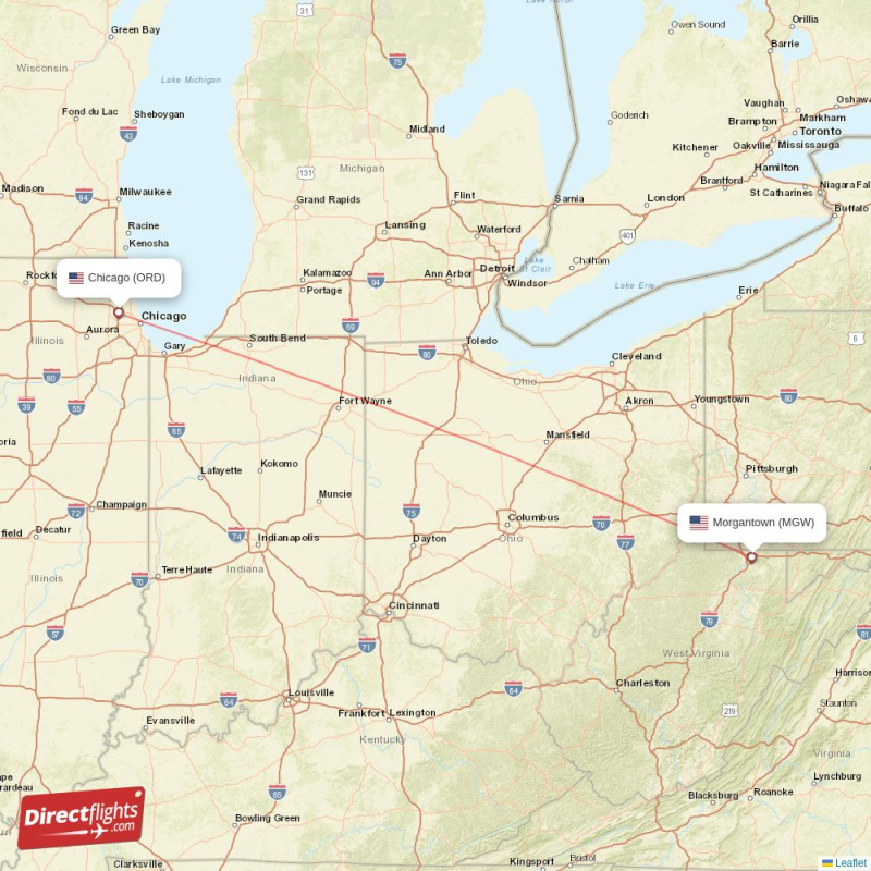 ORD - MGW route map
