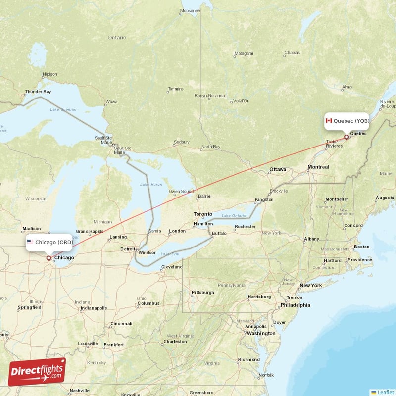ORD - YQB route map