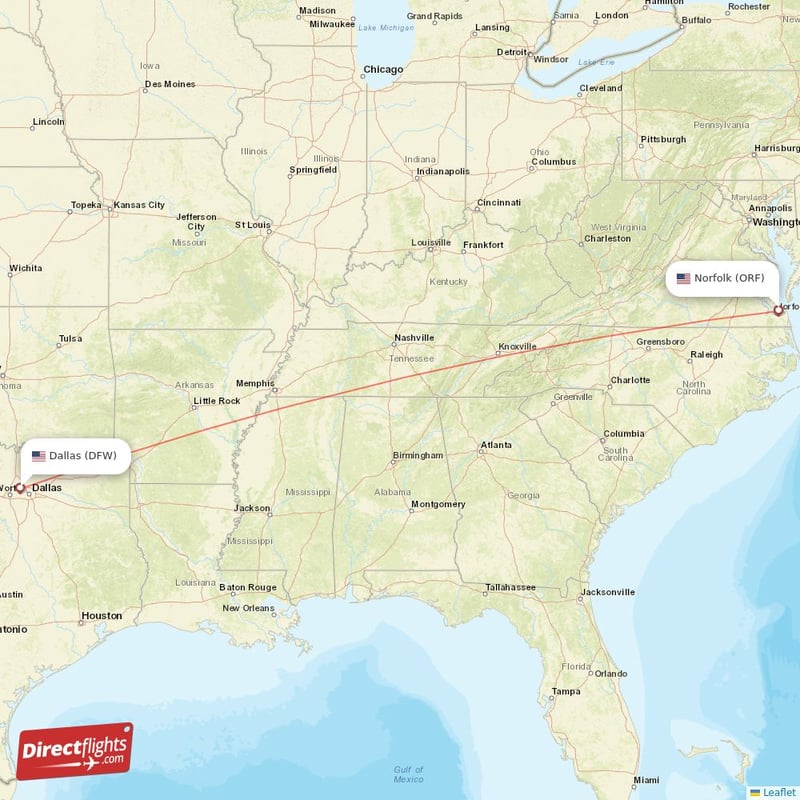 ORF - DFW route map