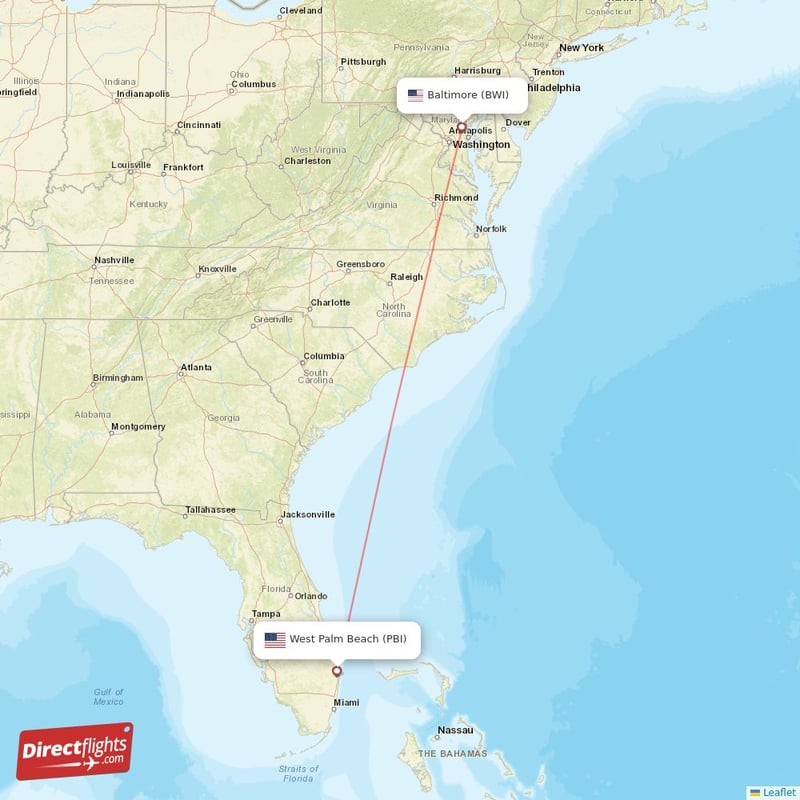 PBI - BWI route map