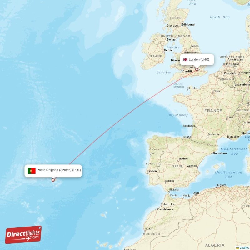 PDL - LHR route map