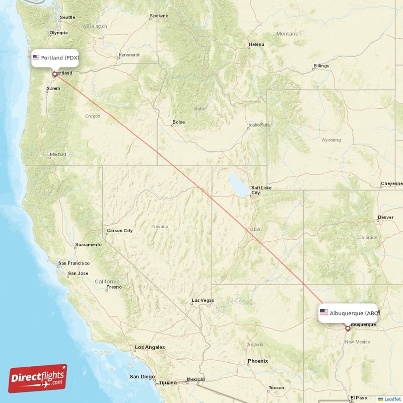 PDX - ABQ route map