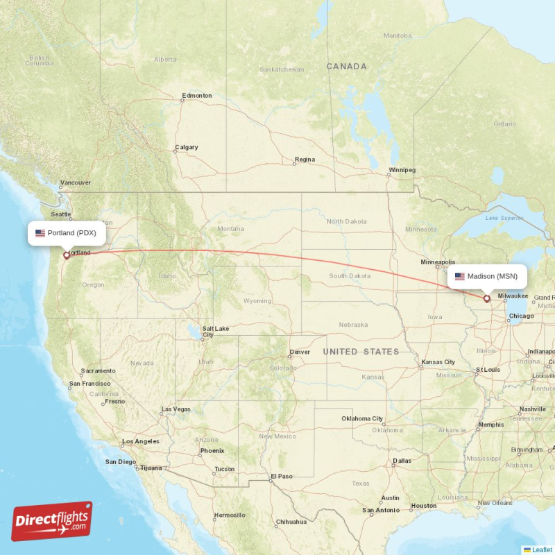 PDX - MSN route map