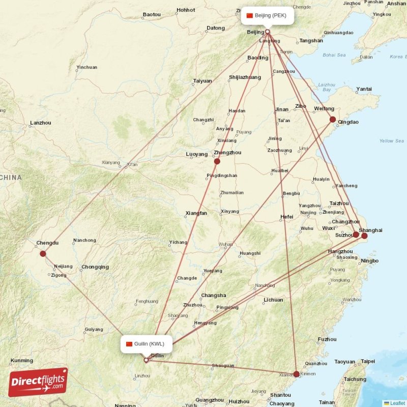 PEK - KWL route map