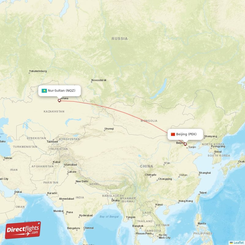 Direct flights from Beijing to Astana, PEK to NQZ non-stop